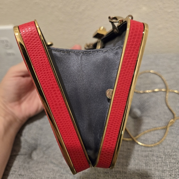 Henri Bendel Red Party Starter Box Clutch With Gold Chain